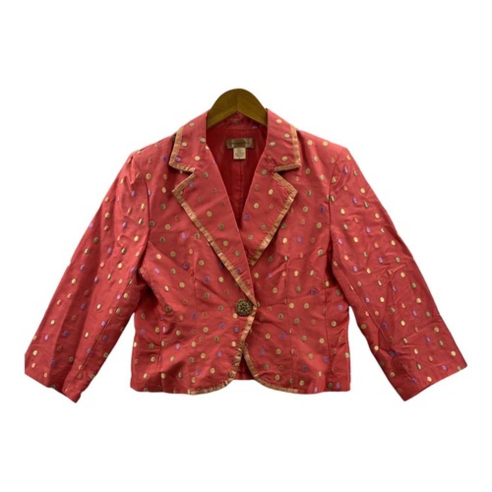 Transitions Silk Polka Dot Blazer Jacket Career Party Coral Gold Purple